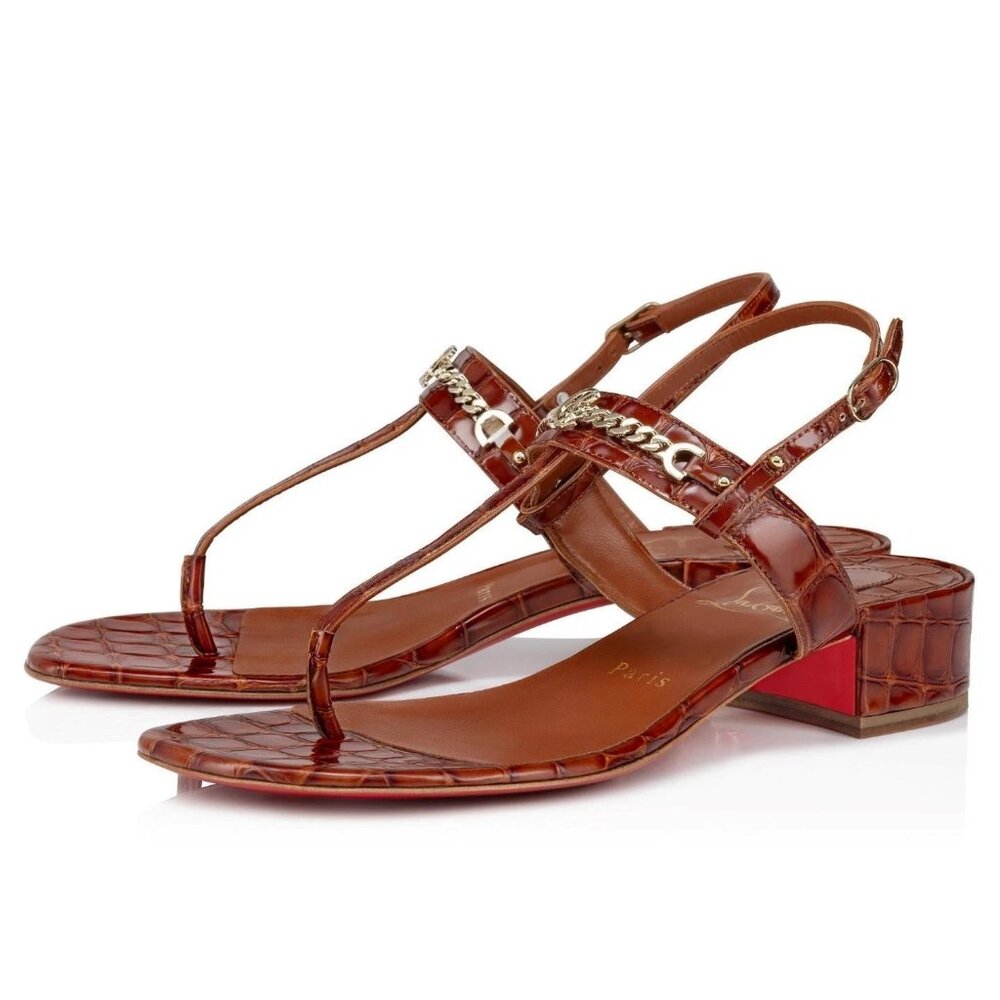 Christian Louboutin MJ THONG 25 Croc Embossed Leather T Strap Sandals Shoes $895